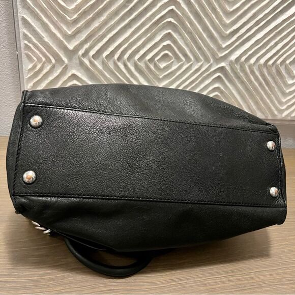 Michael Kors Black Hamilton Slouch Satchel Pebbled Soft Leather Silver Padlock - Picture 16 of 16